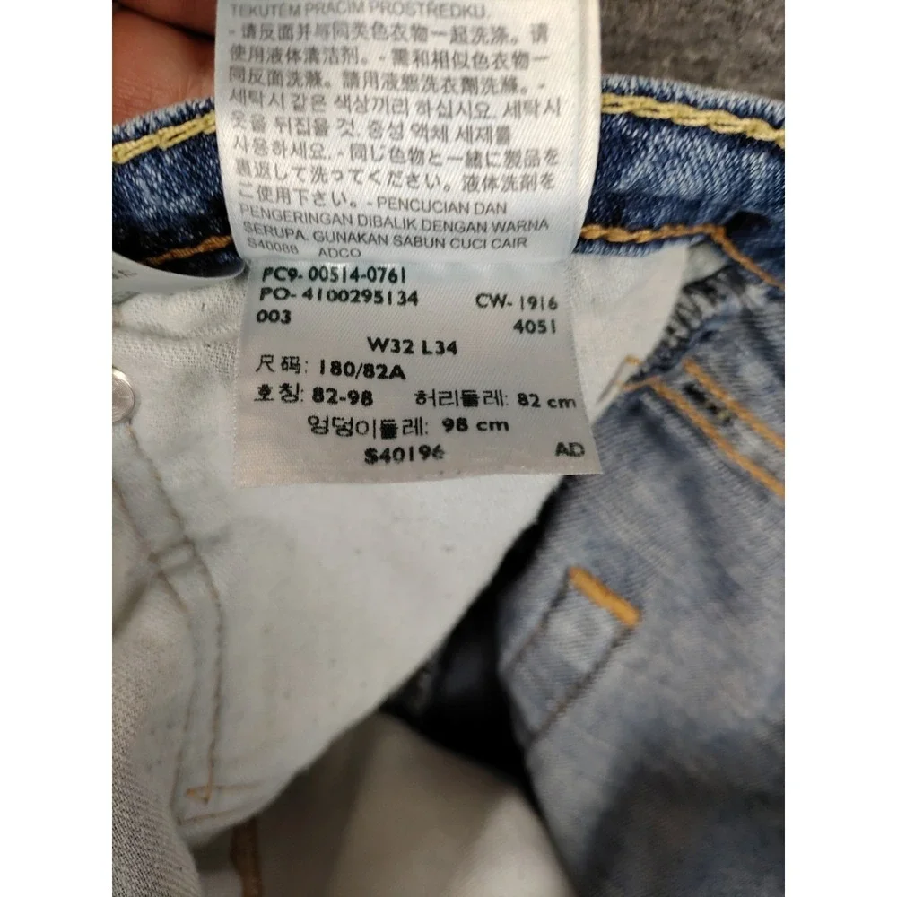 Levis Mens‎ Jeans 32x34 Blue Denim 514 Straight Slim Distressed Western Casual
